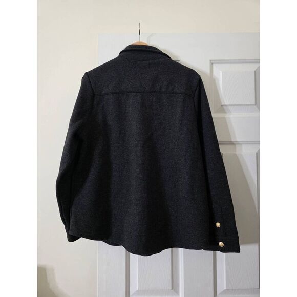 J. Crew Wool Blend Shirt Jacket Womens Large Charcoal Grey Gray Gold Buttons L - Picture 9 of 10